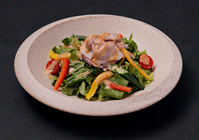 Chilled pork belly salad with fresh okra and dressing